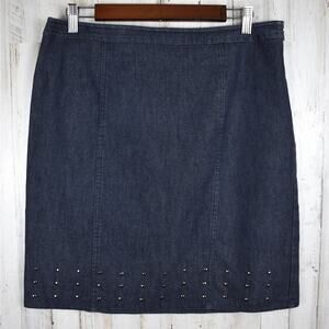 Y2K Vintage Denim Jean Skirt Women's 12 Dark Wash Stretch Studs Alt Grunge 90s